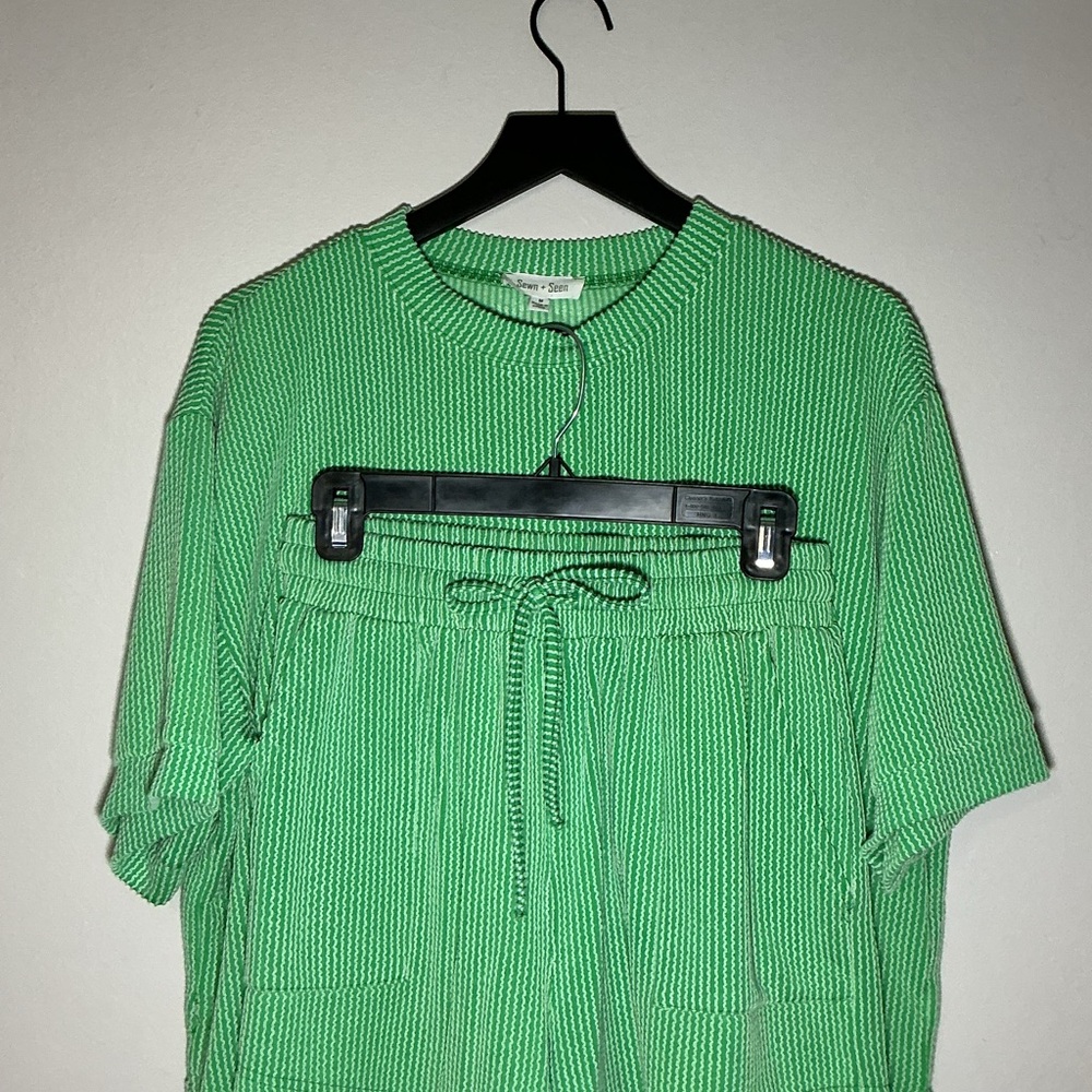 Sewn + Seen Green Textured Lounge Short Set